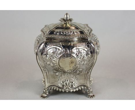 An early George III silver tea caddy, maker Daniel Smith and Robert Sharp London 1762, with embossed flower and leaf decorati