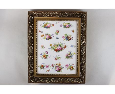 A Royal Crown Derby porcelain panel, hand painted with summer flowers and butterflies in bright colours, written on back pres