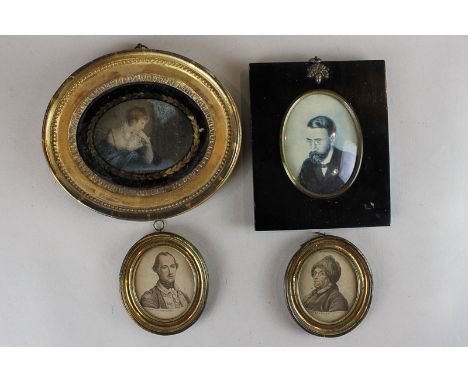 An early 20th century oval miniature of R Mingston Fox MD, 10cm by 7cm, together with two oval miniature engravings, General 