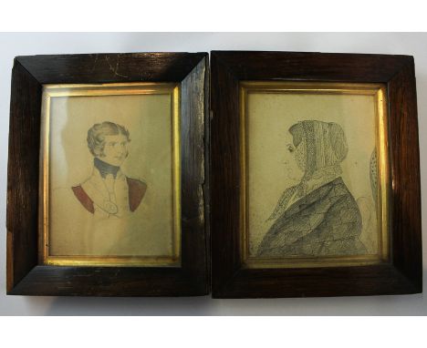 A 19th century drawing and watercolour miniature portrait, head and shoulders of Major General James William as a young man a