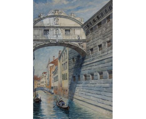 K Scott, Venice canal scene with the Bridge of Sighs, watercolour, signed, 35cm by 25cm