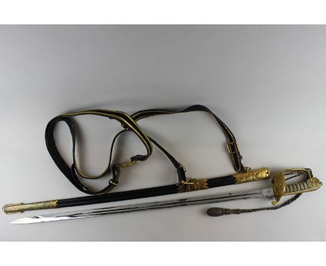 A Royal Navy officers dress sword by Wilkinson Pall Mall London with lions head pommel and shagreen grip with anchor, decorat