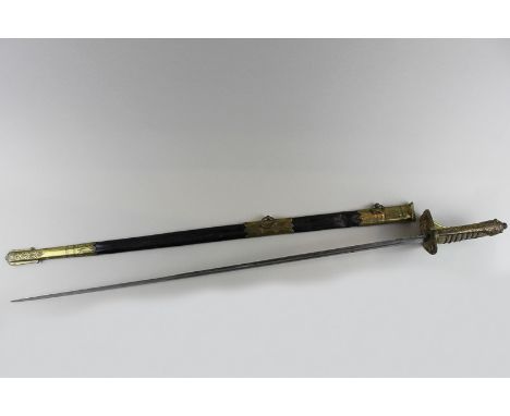 A Royal Navy officers dress sword by Friedeburg Portsea with lions head pommel and shagreen grip in scabbard, 94cm long