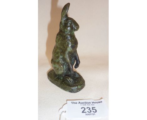 Bronze of sitting hare by Alfred Dubucand (1828-1894), approx. 9.5cm high and impressed signature around base