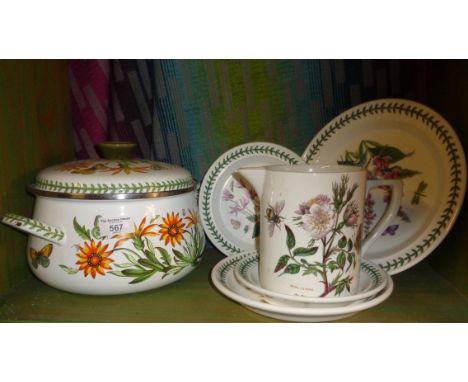 Portmerion Botanic Garden large milk jug, plates and enamel cook pot