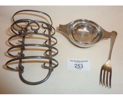 Scottish silver quaiche hallmarked for Edinburgh 1898 Hamilton &amp; Inches, a hallmarked silver fork and toast rack, approx.