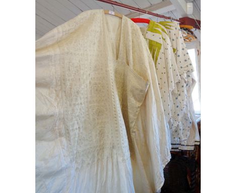 Vintage Clothing: A Nigerian ceremonial cotton gown with crewel-work decoration and similar trousers and two similar printed 