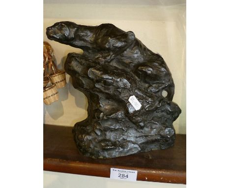 Bronze statue of a panther crouched on a rock by John Macallan SWAN (1847-1910), signed and dated 1905, 8½" tall