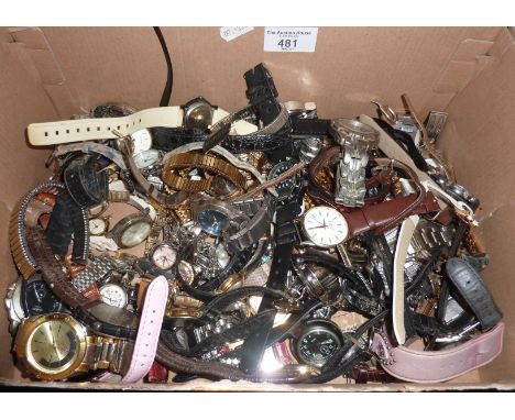 Box containing vintage wrist watches, maker's inc. Lorus, Philip Persio, Timex, Limit, Sekonda, etc.
