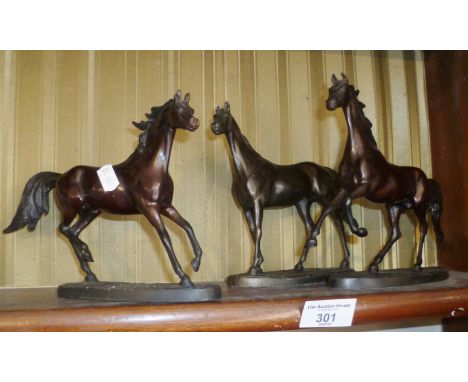 Three Franklin Mint bronze race horses by Gill Parker