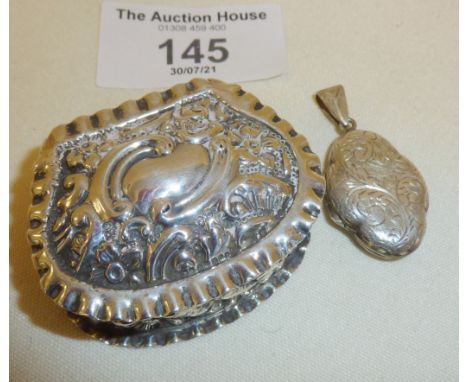 Late Victorian hallmarked silver pill or patch box, with a silver locket