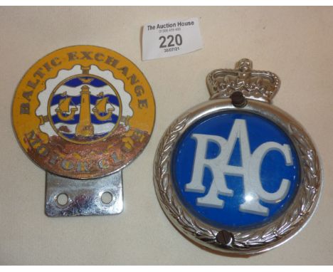 Car grille badges - enamel Baltic Exchange Motor Club (enamel damaged), and another (RAC)