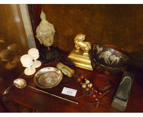 Collection of Oriental items, inc. Chinese silver, jade necklace and bronze head etc.