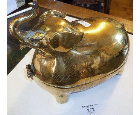 Heavy bronze Chinese/Asian lidded box in the form of an elephant, 19cm high x 24cm long