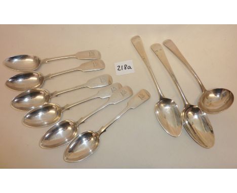 Set of six silver dessert spoons in the fiddle pattern hallmarked for Exeter 1841 - Josiah and James Williams. Together with 