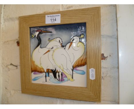 Moorcroft tile by Rachel Bishop, in light oak frame