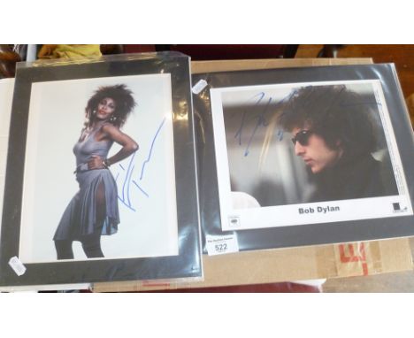 Signed Bob Dylan photograph, COA and similar of Tina Turner