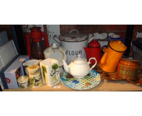 Vintage Toni Raymond Pottery kitchenware, enamel ware, etc.