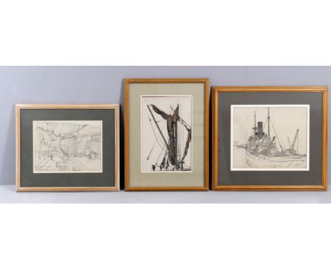 
	
		λ&nbsp;Claude Muncaster (1903-1974) 
		"Study of a steamer's deck- Swift London 1923", and two others
		Signed, inscribe