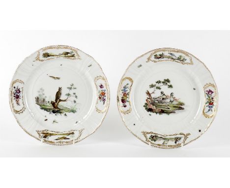 
	
		A rare pair of 18th century Royal Copenhagen plates from the "Fuglestellet" or bird service, circa 1780/85 and part of t