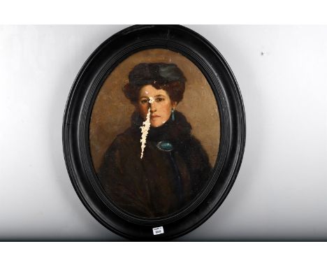 
	
		British School (c. 1900) 
		Portrait of an elegant woman, wearing emerald and pearl earrings together with an emerald br