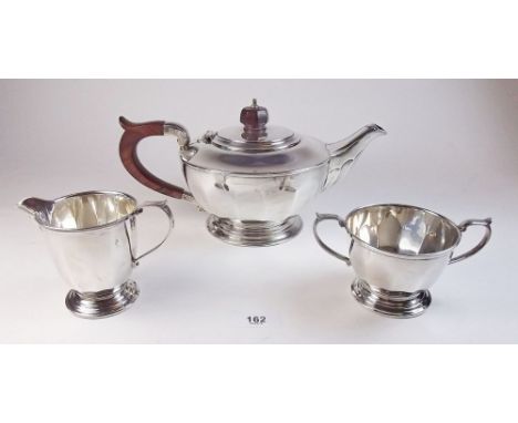 A silver Mappin and Webb three piece tea service - Sheffield 1937 and 1940, 919g