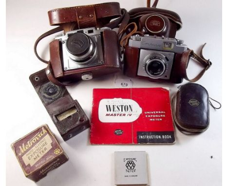 A Braun Gloria camera and a Zeiss Contina and two light meters