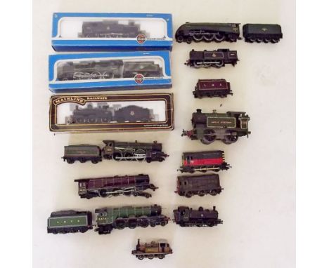 An Airfix Royal Scot BR Livery Engine 541 21-3, and Airfix Prairie Tank Locomotive 541 51-4 and a Main Line locomotive - all 