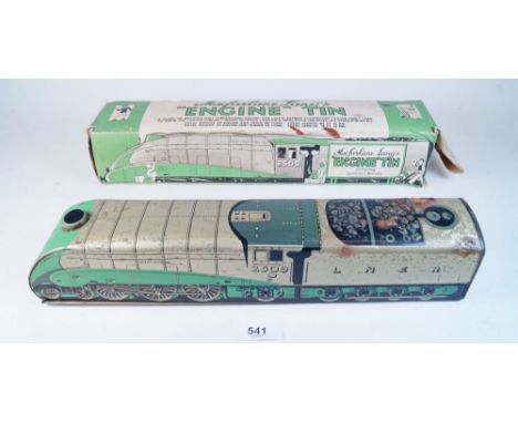A MacFarlane 'Engine' biscuit tin in the form of the first British Streamlined LNER Express train  - with original box
