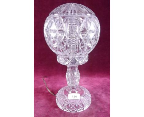 A cut glass table lamp and shade - 30cm tall