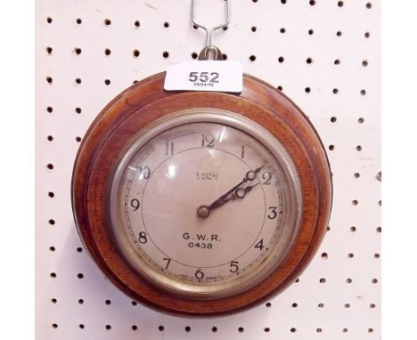 A GWR mahogany framed Smiths eight day small wall clock '0438' - 14cm dia
