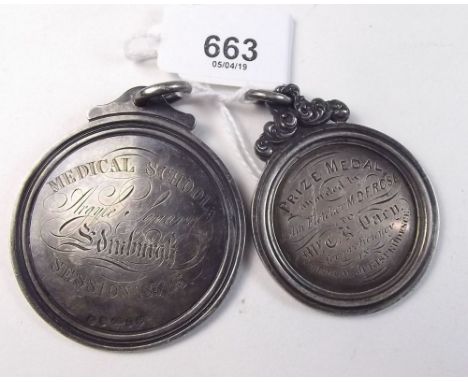 Two early 19th century Medical School Prize medals 1834 - 5 and 1835 to Mr C K Vasy Edinburgh