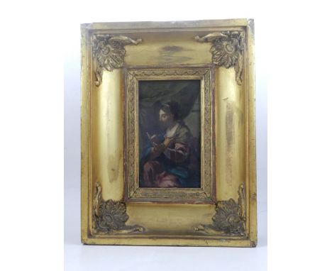 Attributed to Carlo Marrata (Italian 1625-1713), Lady Reading, oil on panel, 12.5 x 20.5cm, in a Georgian gilt frame.

Proven
