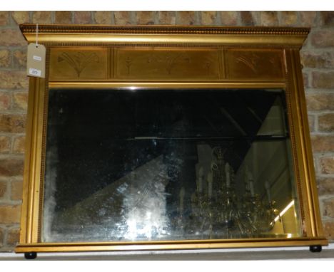 A rectangular gilt overmantle mirror, having egg and dart border and bevelled plate. H.77cm W.103cm