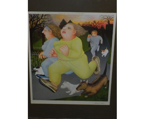 Beryl Cook (1926 - 2008), Joggers on the Hoe, lithograph, published by Alexandra Gallery Bristol, blindstamp and signed in pe
