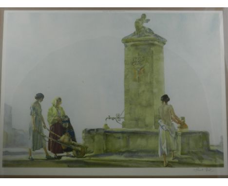 William Russell Flint, Gossiping at the Well, lithograph, with blind stamp and signed in pencil,  37 x 49cm