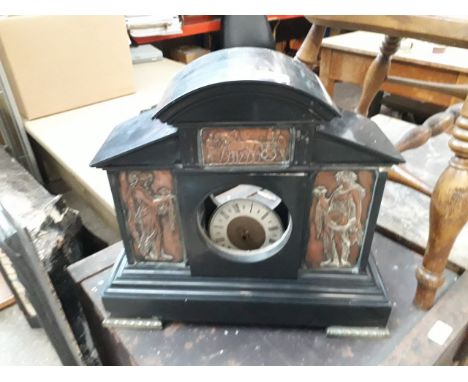 A black slate mantle clock - as found.