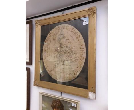 19th century sampler depicting a map of England and Wales bordered with flowers, dated 1833, 45cm x 51cm, framed ang glazed. 