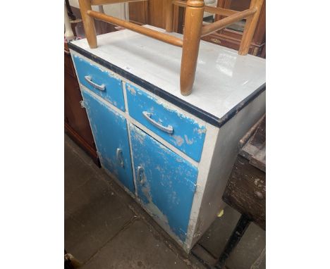 A Vintage painted and enamel top kitchen cupboard 