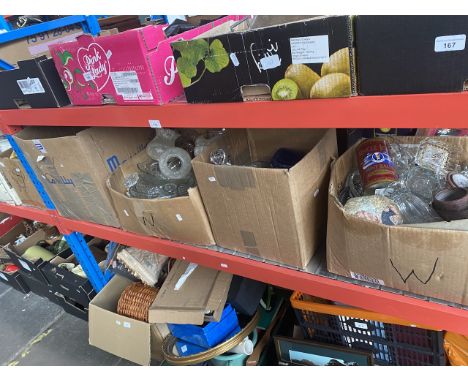 4 boxes of glassware to include light shades, decanter, crystal, large dishes, etc. 