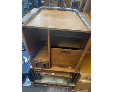 A retro teak record cabinet, a teak nest of tables and a teak and tile top coffee table 