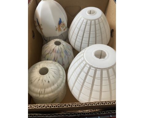 A collection of glass light shades to include hand painted, etc. 