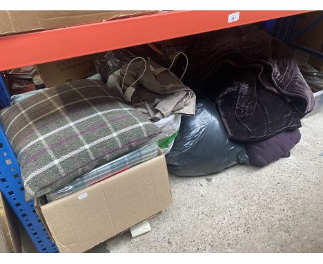 A quantity of Laura Ashley textiles including cushions, a John Rocha throw, M&amp;S, silk curtains etc. 