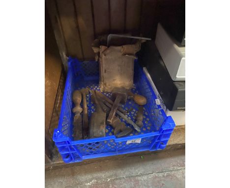 A mixed lot of old tools including a jack, etc. 