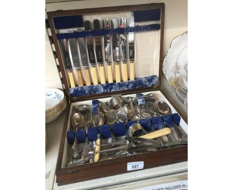 An incomplete canteen containing various hallmarked silver and mainly silver plated cutlery. 