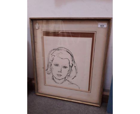 Joan Hutt (1913-1985), portrait of a lady, pen and ink, signed and dated 'Joan Hutt '59', 28cm x 34cm, framed and glazed. 