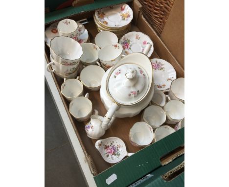 A box of |Royal Crown Derby teaware Derby Posies. Approx 47 pieces including teapot Dimension of Teapot in Lot 621: Height: 2