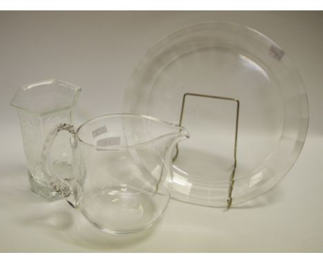 Studio Glass- an Orrefors jug; White Friars Glacier type flared vase;charger (3) 
