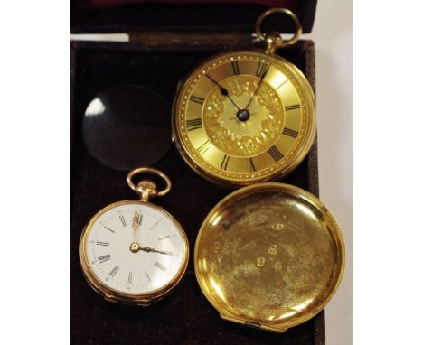 A 18ct gold gentleman's open faced pocket watch, gold engraved dial, black Roman numerals, the movement signed James B G Pete