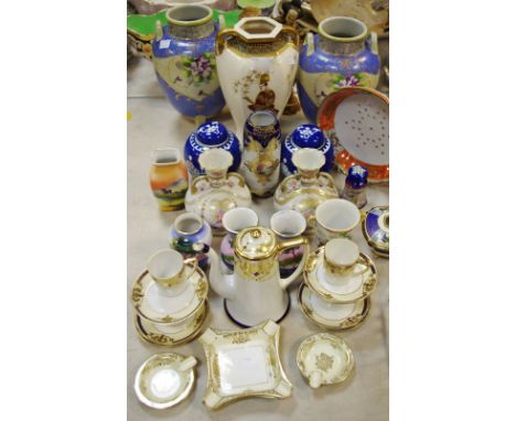 Oriental ceramics - a Noritake coffee jug, coffee cans &amp; saucers gilded, cobalt borders; various vases in different patte